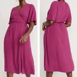 Old Navy Viscose Flutter-Sleeve True Wrap Midi Dress New with Tag sz L